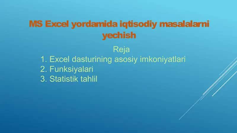 MS Excel yordamida iqtisodiy masalalarni yechish 1