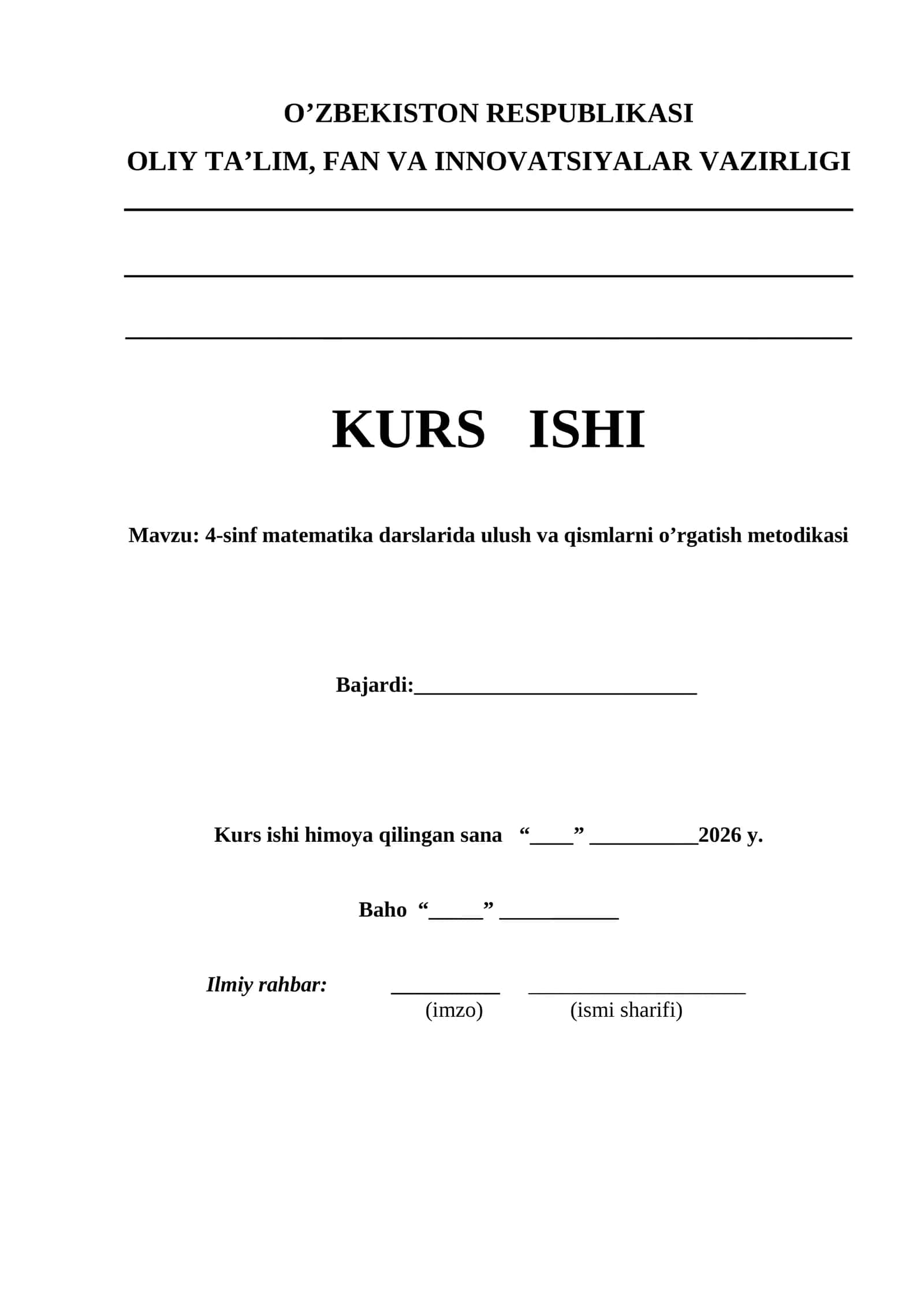 4-sinf matematika darslarida ulush va qismlarni o’rgatish metodikasi kurs ishi 1
