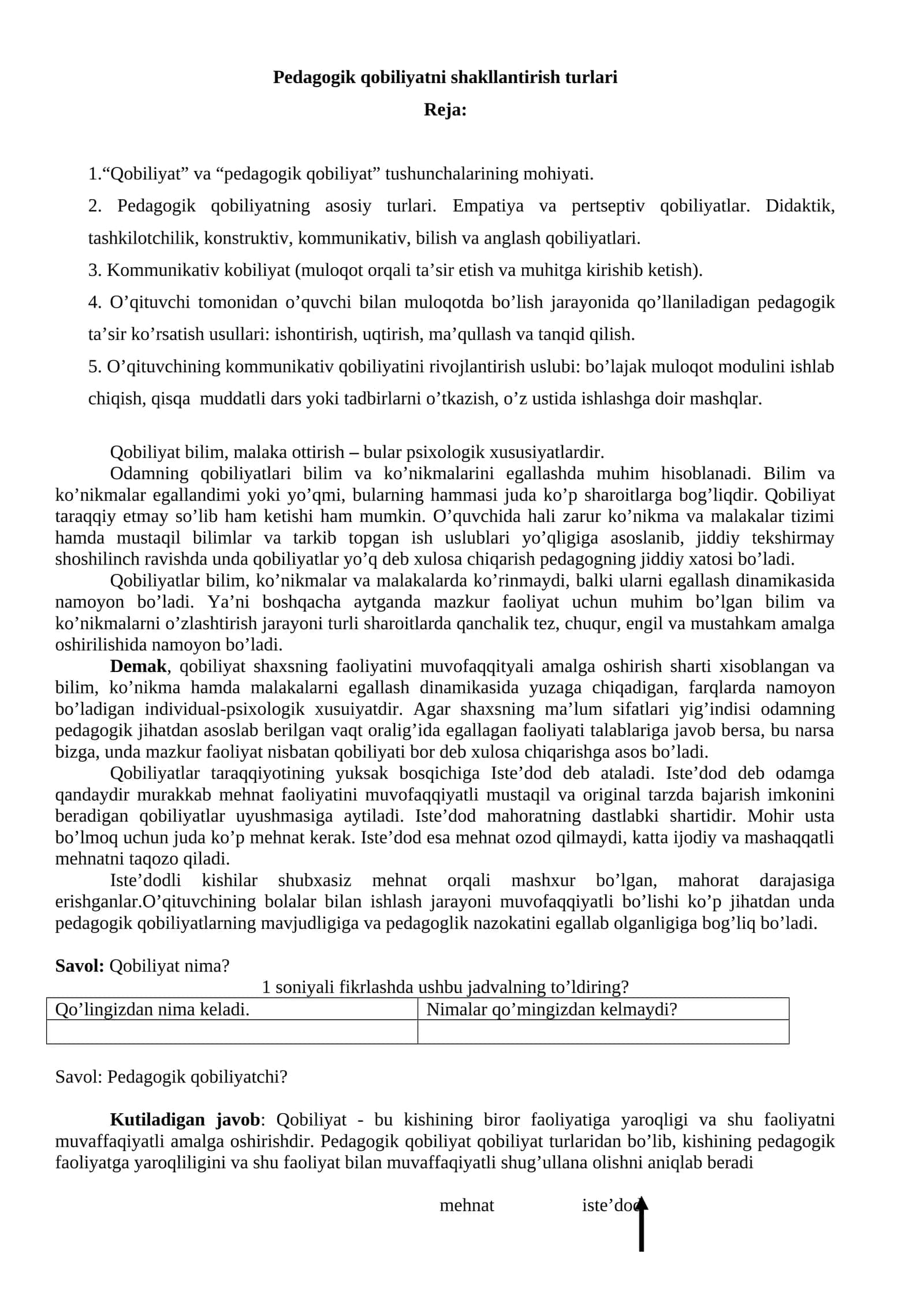 Pedagogik qobiliyatni shakllantirish turlari 1