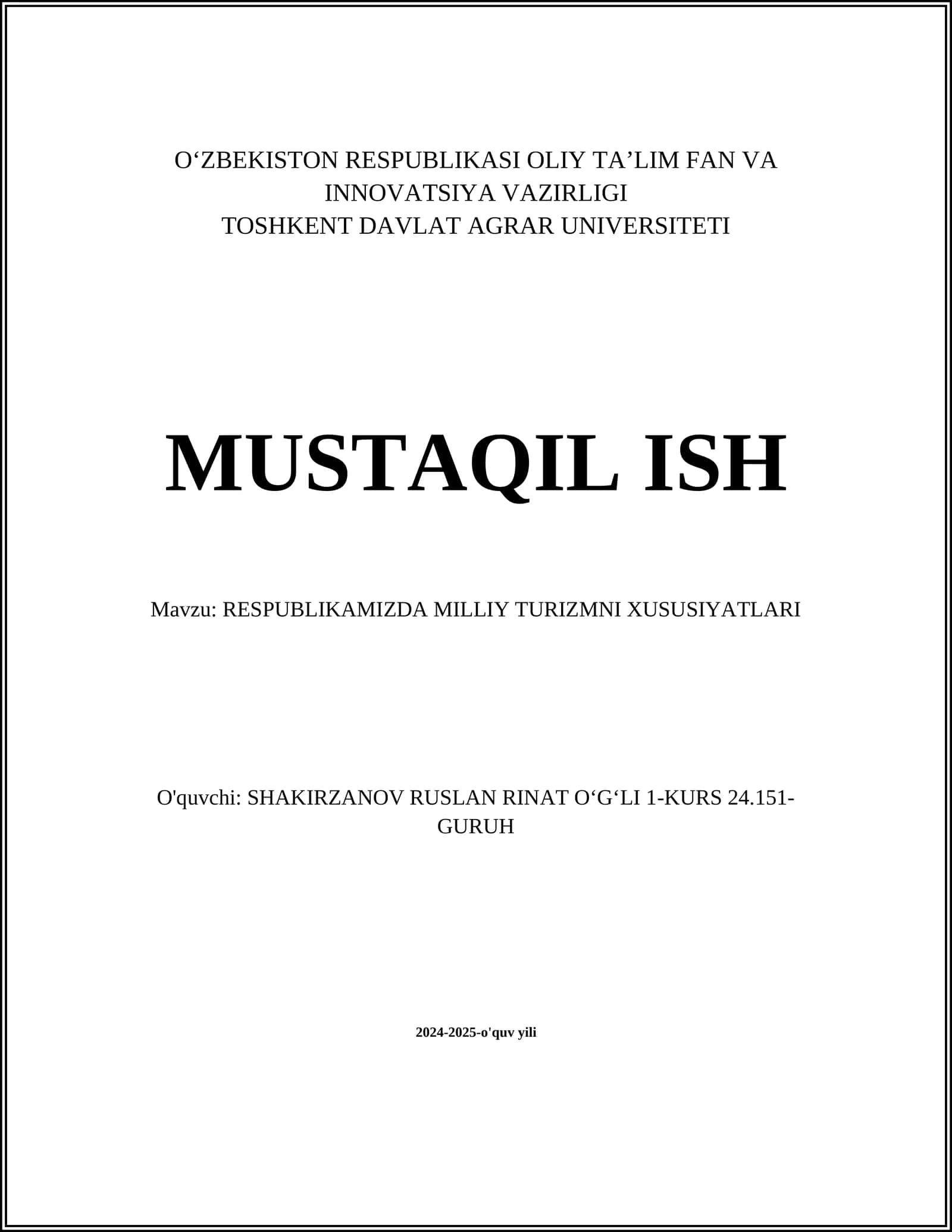 RESPUBLIKAMIZDA MILLIY TURIZMNI XUSUSIYATLARI 1