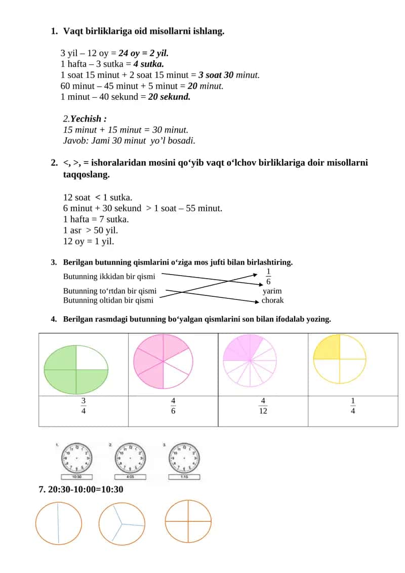 Vaqt birliklariga oid misollar 1