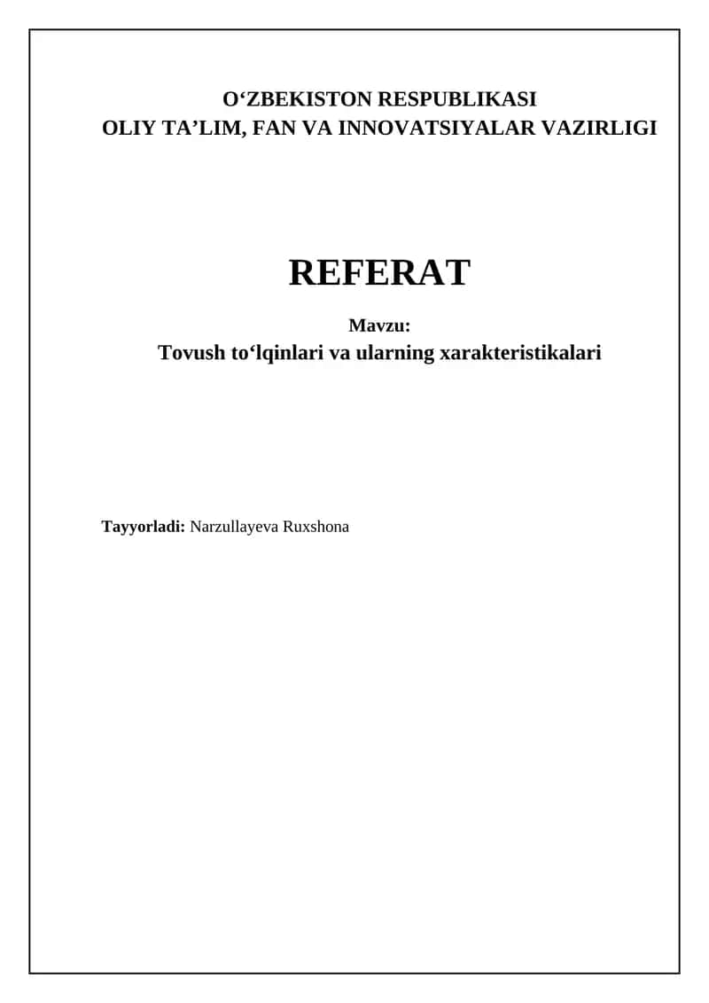 Tovush to'lqinlari va ularning xarakteristikalari 1