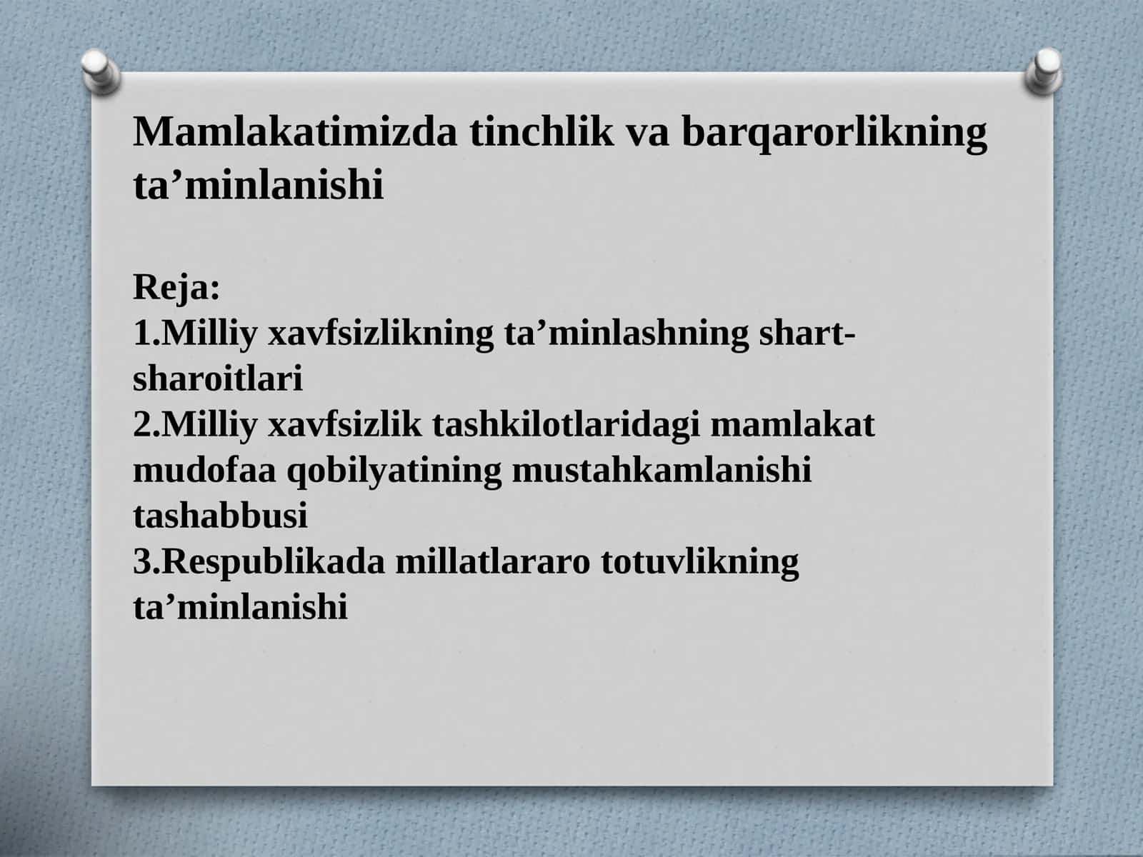 Mamlakatimizda tinchlik va barqarorlikning ta’minlanishi 1