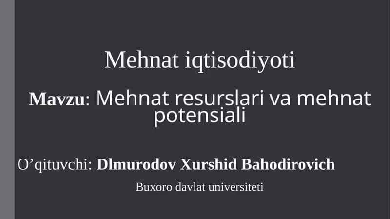 Mehnatresurslari va mehnat potensiali 1