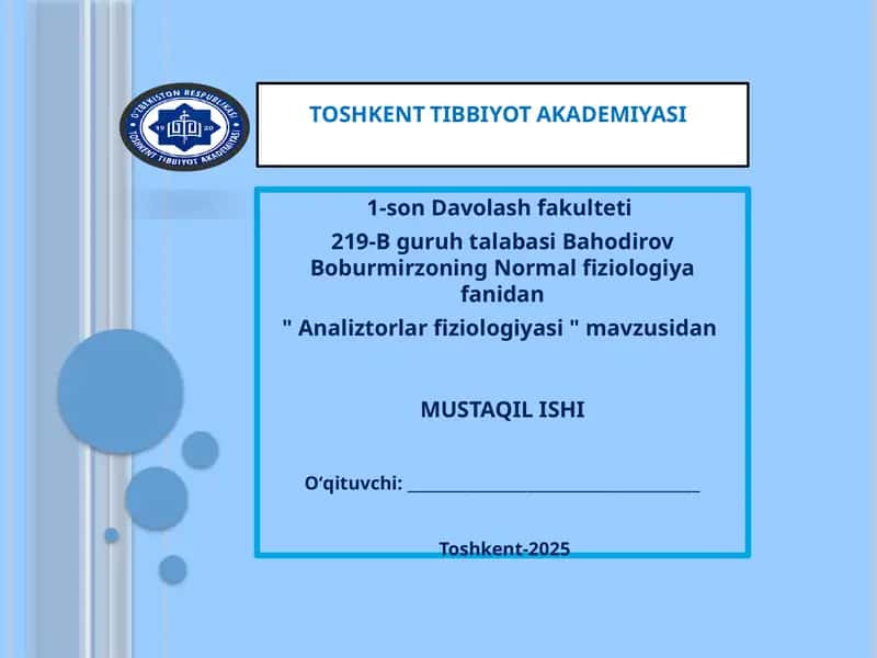 "Analiztorlar fiziologiyasi" 1