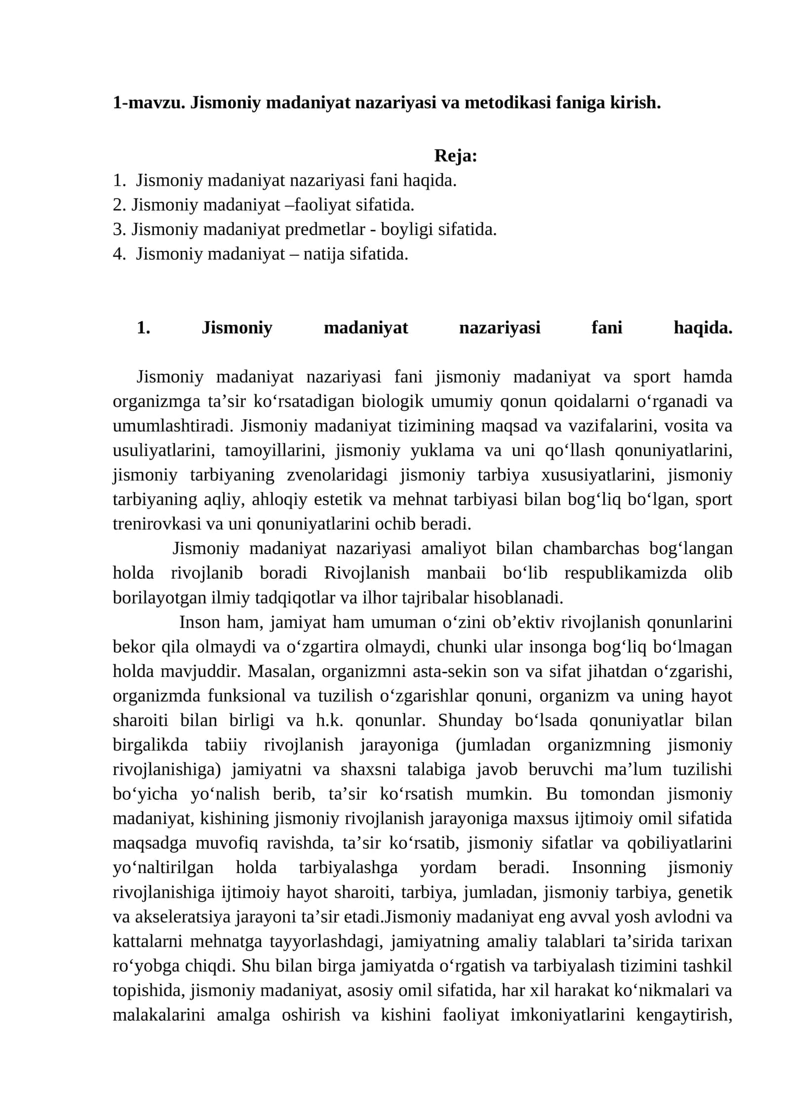 Jismoniy madaniyat nazariyasi va metodikasi 1