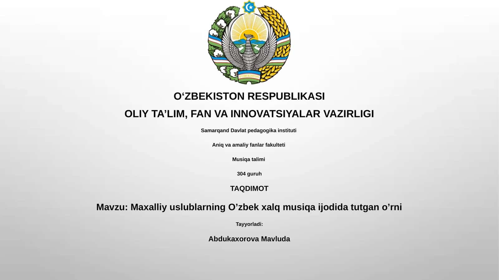 Maxalliy uslublarning O’zbek xalq musiqa ijodida tutgan o’rni 1