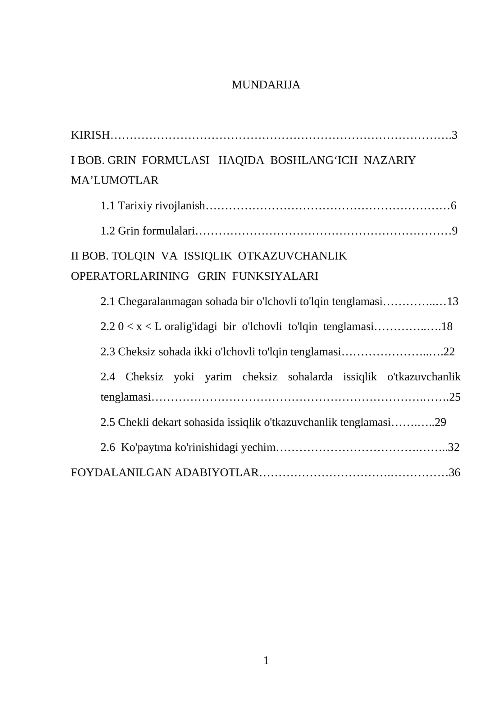 Tolqin va issiqlik otkazuvchanlik operatorlarining  grin funksiyalari 1