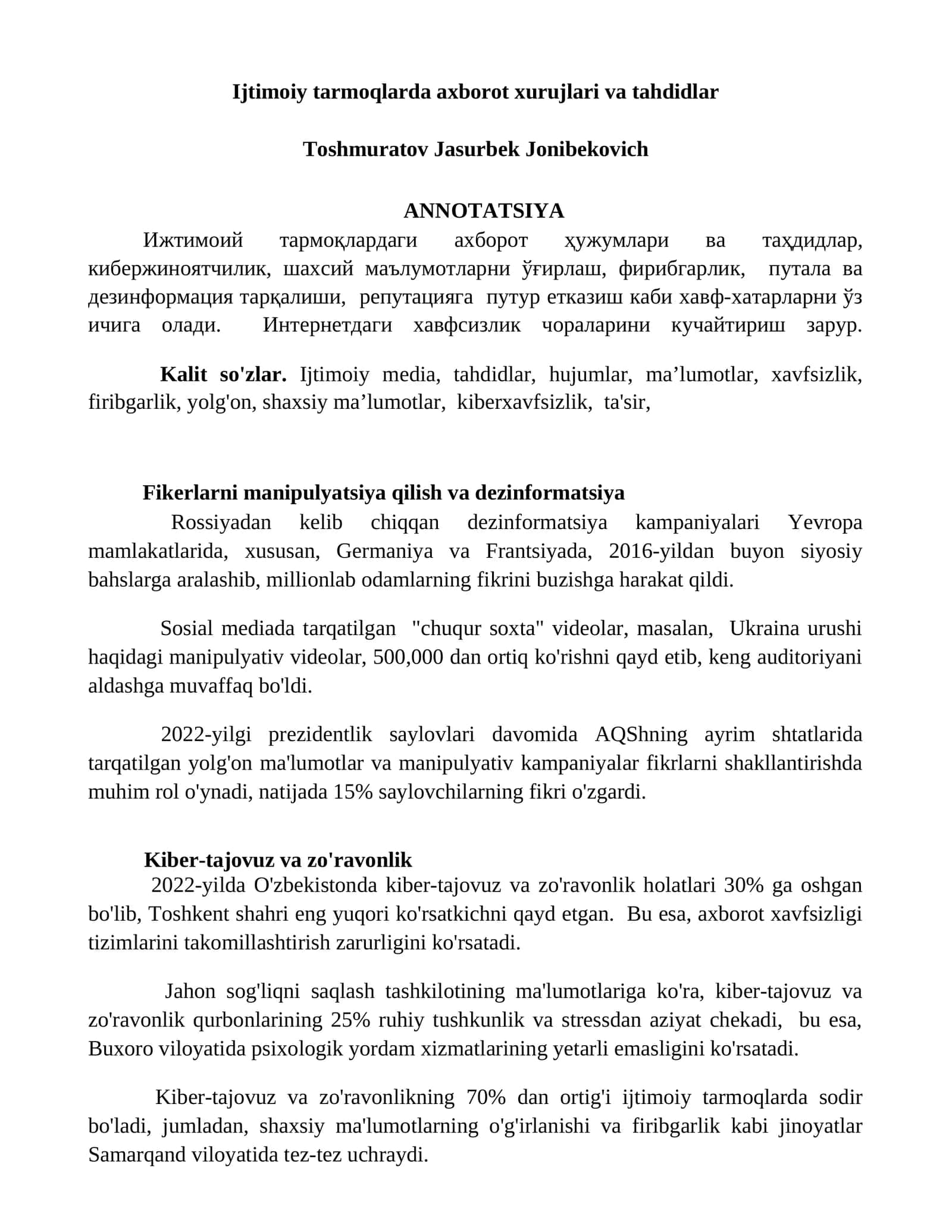 Ijtimoiy tarmoqlarda axborot xurujlari va tahdidlar 1