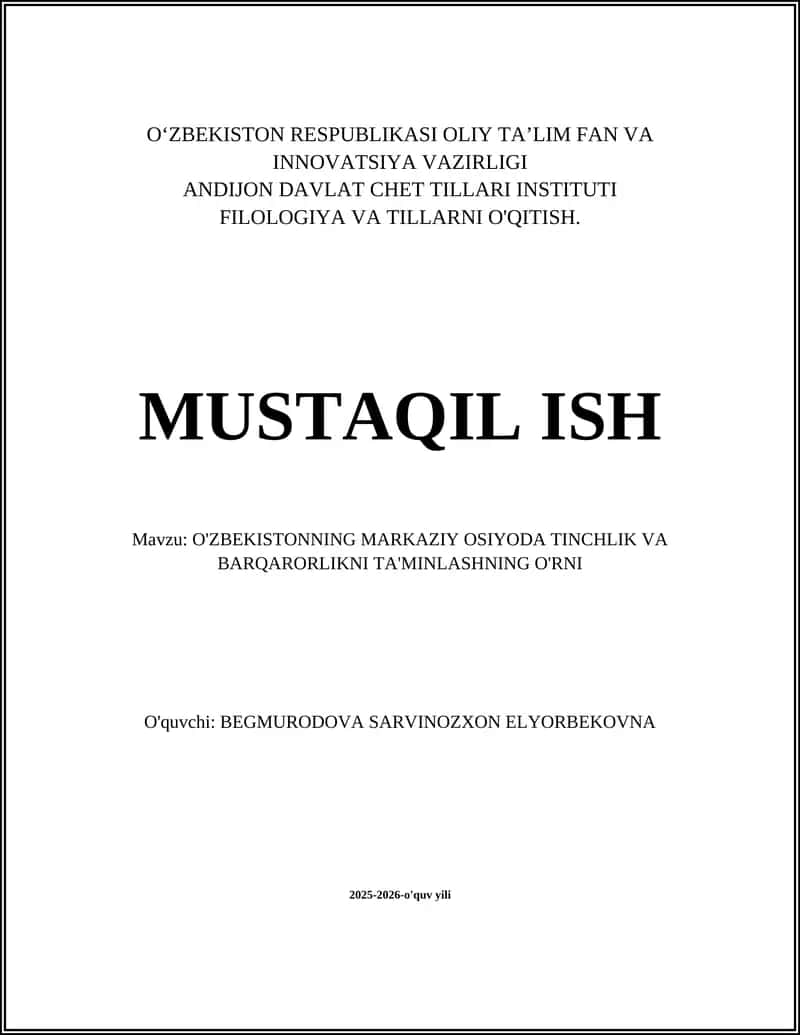 O'zbekistonning Markaziy Osiyoda Tinchlik va Barqarorlikni Ta'minlash 1