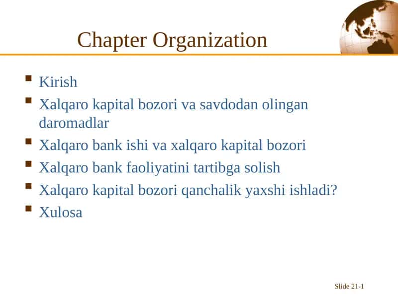 Xalqaro kapital bozori va savdodan olingan daromadlar 1