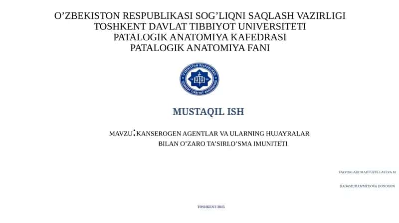 Kanserogen agentlar va ularning hujayralar bilan o'zaro ta'siri. 1