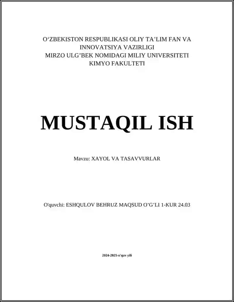 Xayol tushunchasi va uning mohiyati
