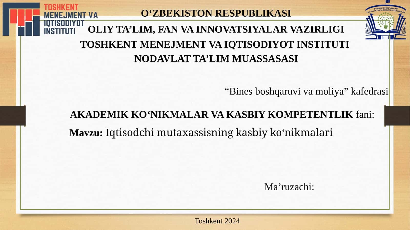 Iqtisodchi mutaxassisning kasbiy ko‘nikmalari 1