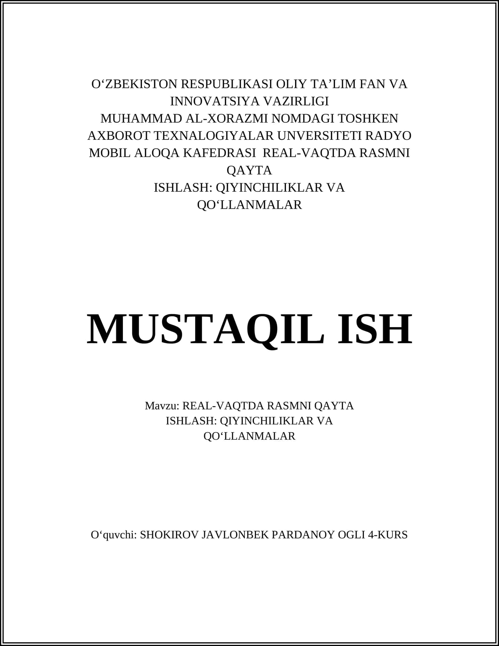 REAL-VAQTDA RASMNI QAYTA ISHLASHNING ASOSIY NAZARIYASI 1