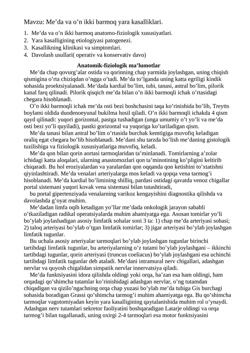 Me’da va o’n ikki barmoq yara kasalliklari 1