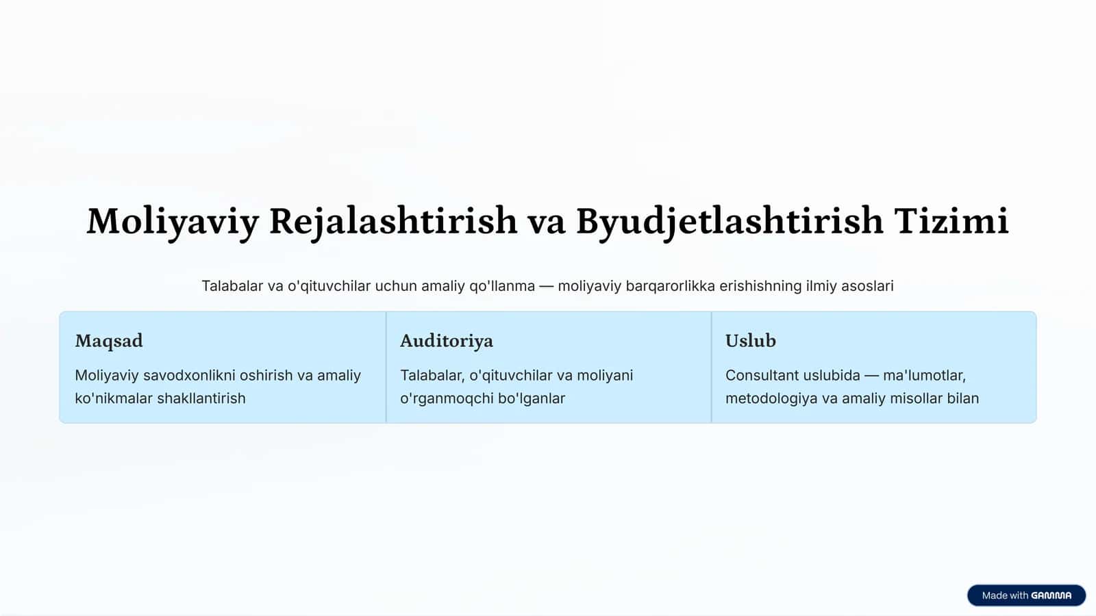 Moliyaviy Rejalashtirish va Byudjetlashtirish Tizimi 1