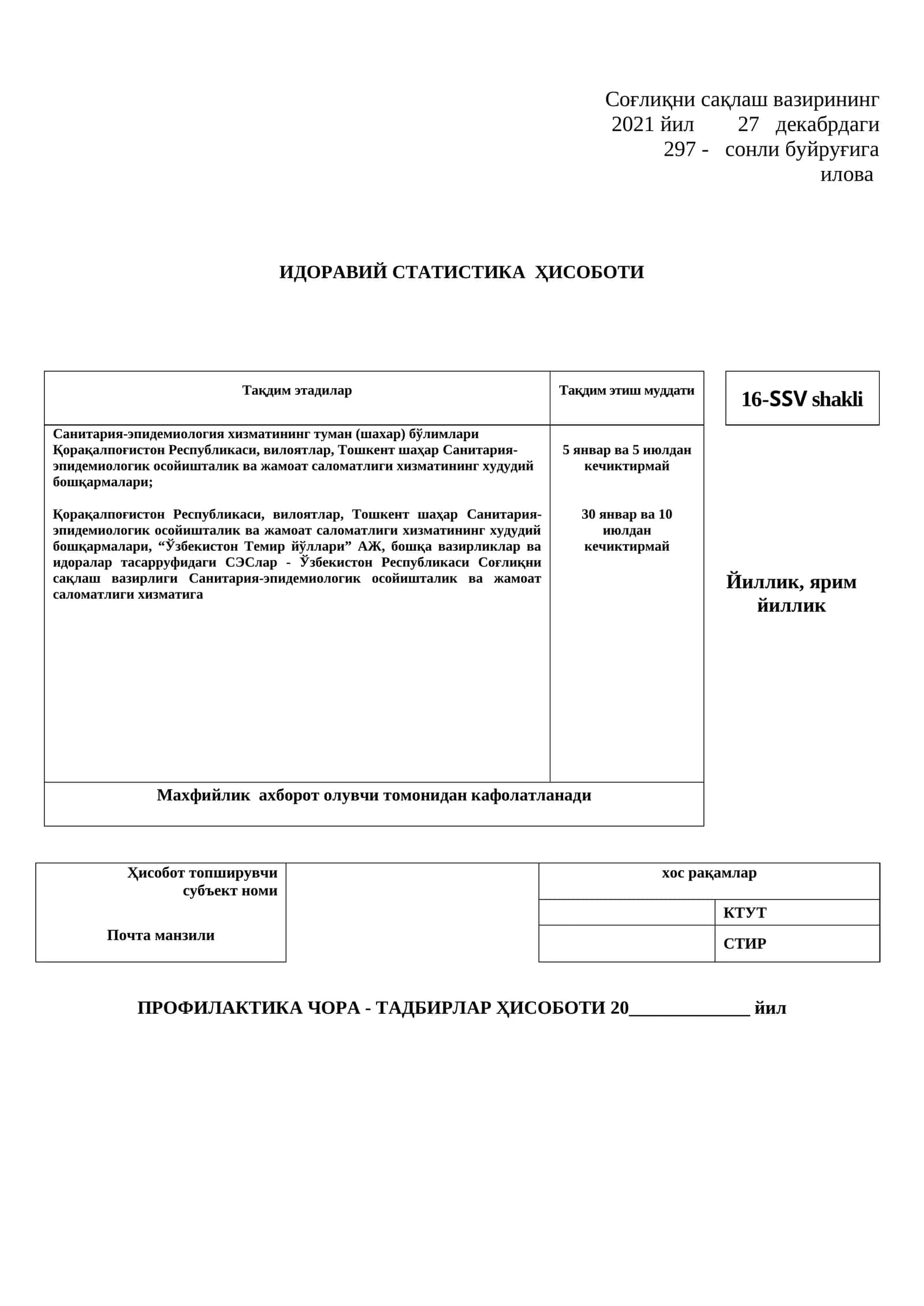 Profilaktika tadbirlari hisoboti 16-SSV shakli 1