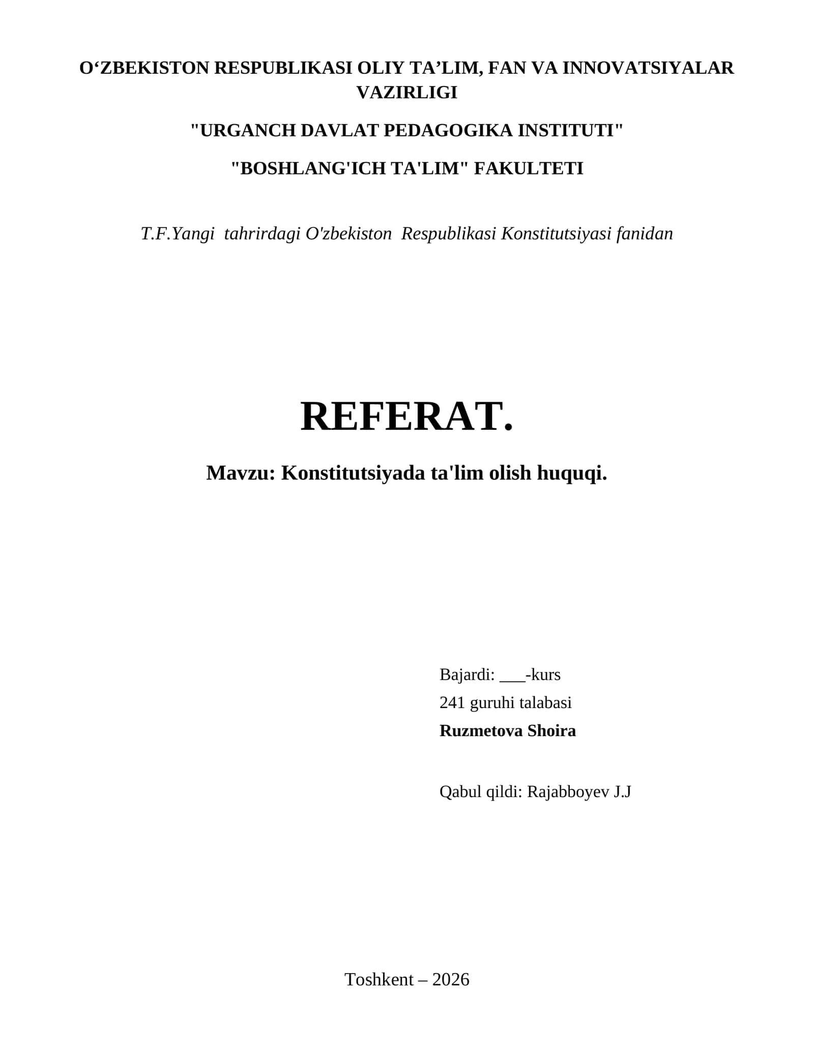 Konstitutsiyada ta'lim olish huquqi. 1