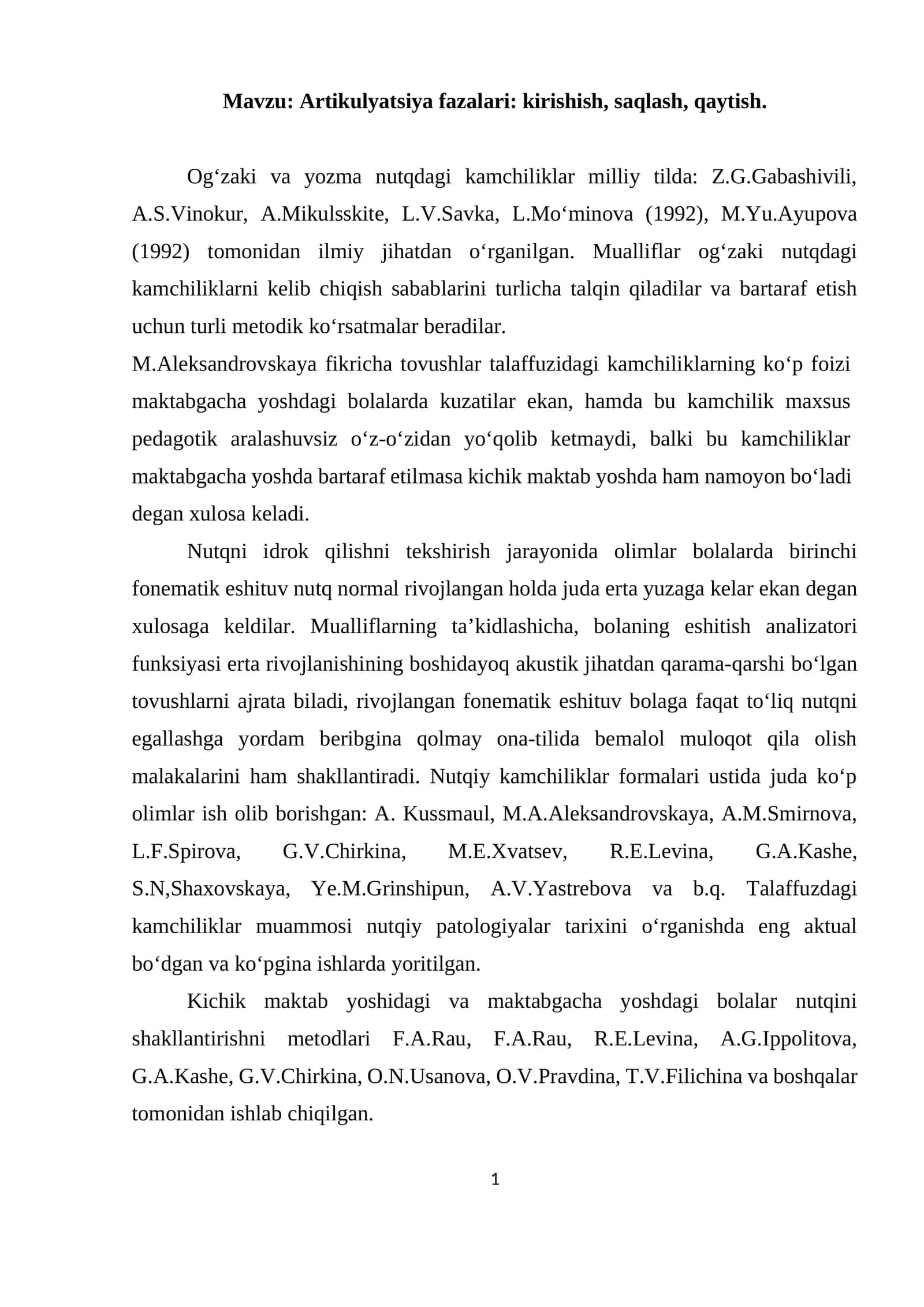 Artikulyatsiya fazalari: kirishish, saqlash, qaytish 1