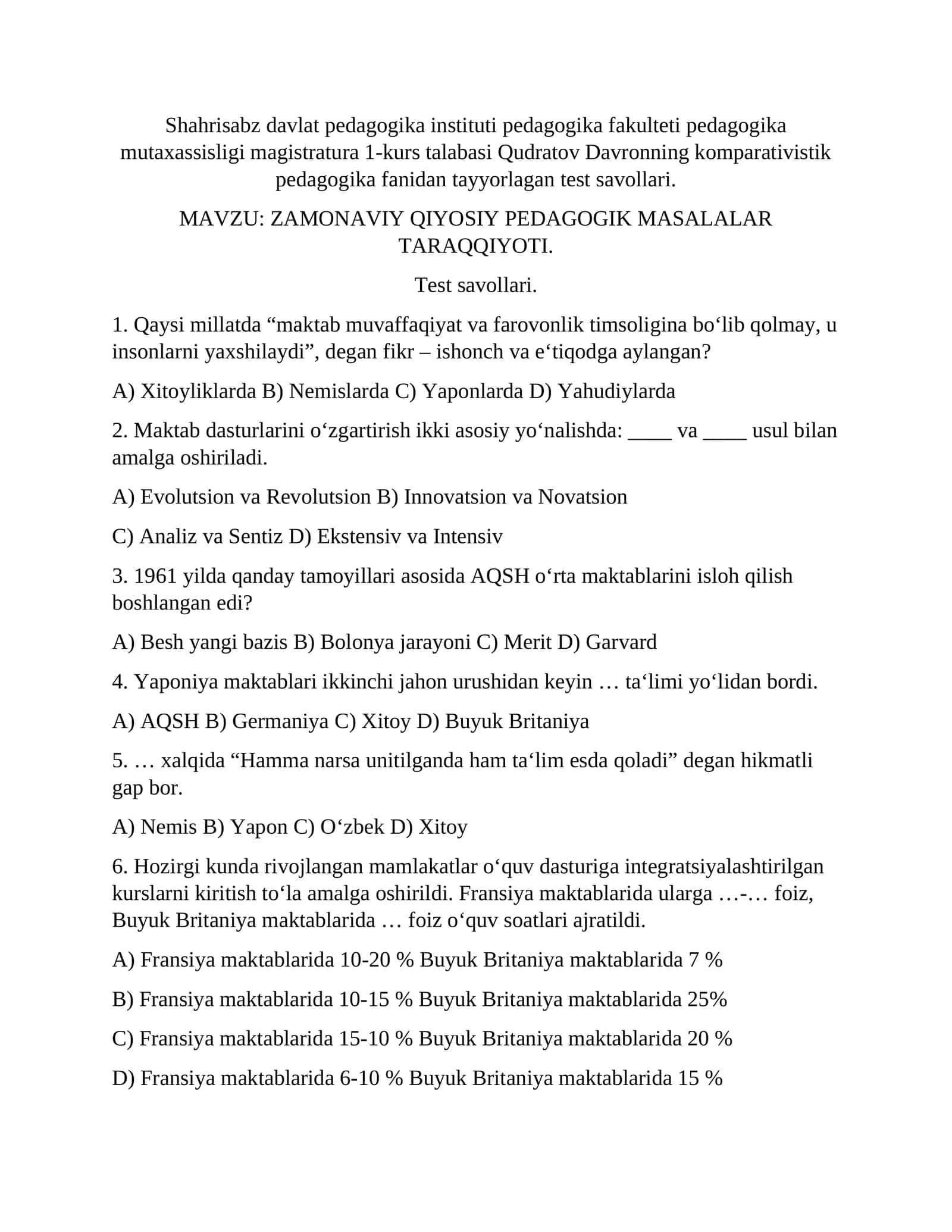 Zamonaviy qiyosiy pedagogik masalalar taraqqiyoti 1