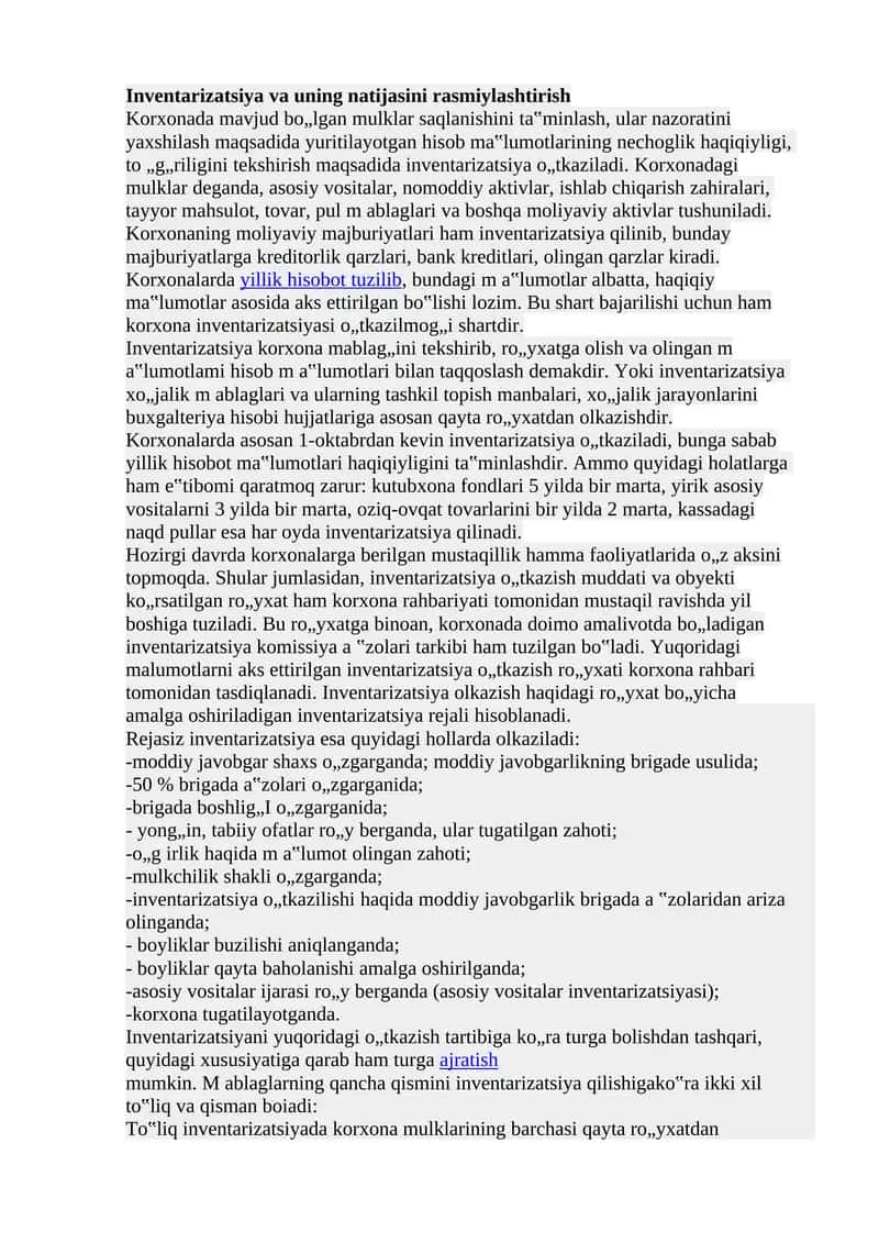Inventarizatsiya va uni natijasi 1