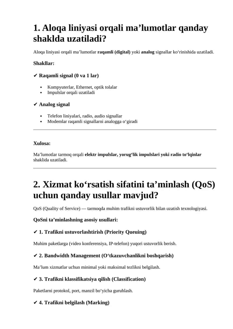 Ma’lumotlar uzatilish shakllari 1