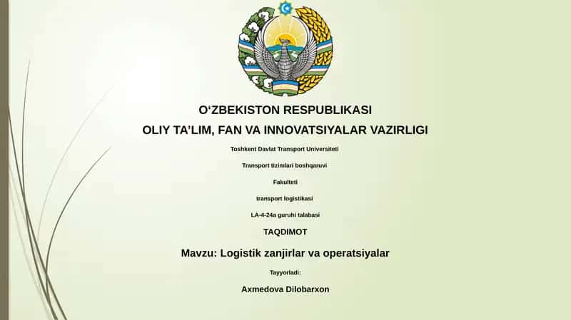 Logistik zanjirlar va operatsiyalar 1