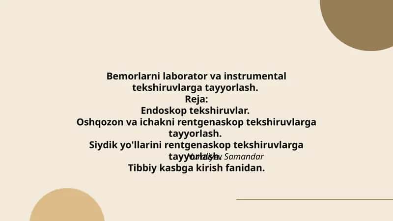 Bemorlarni laborator va instrumental tekshiruvlarga tayyorlash 1