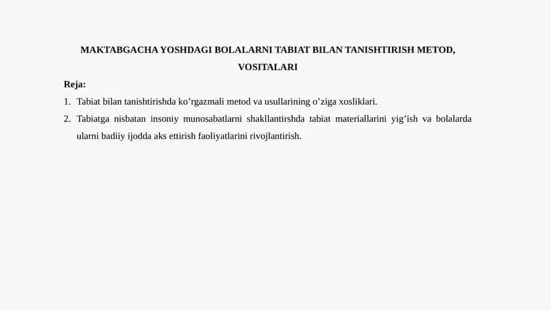 Bolalarni Tabiat Bilan Tanishtirish Metod, Vositalari 1