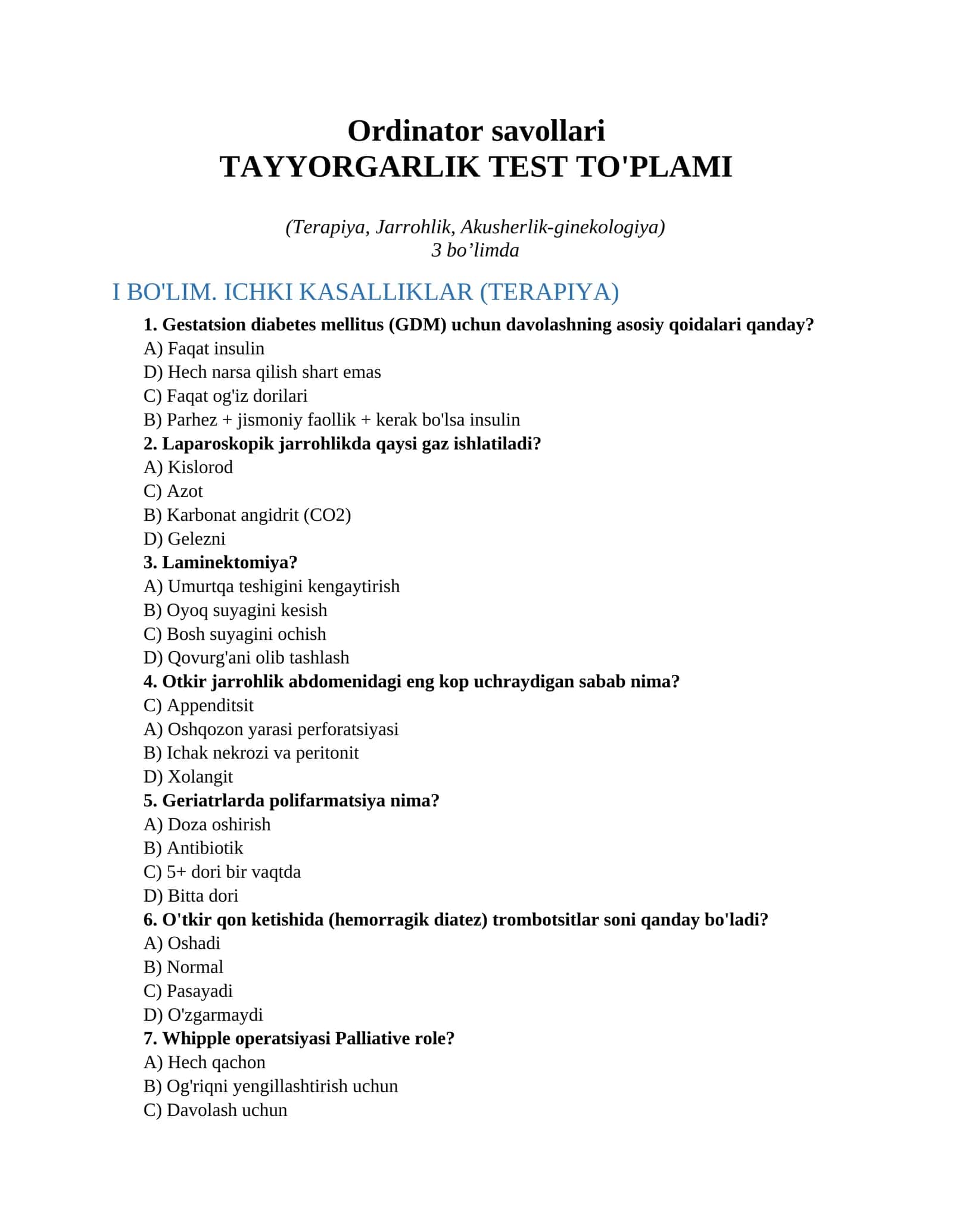 Ordinator savollari 1