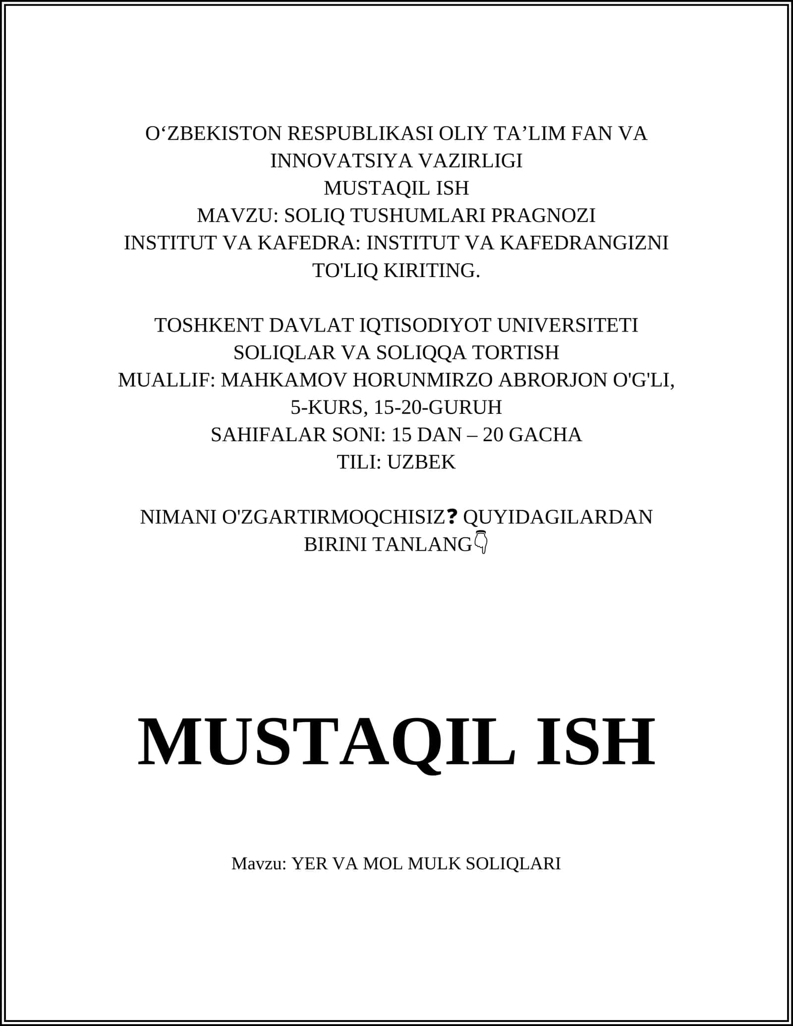 YER VA MOL MULK SOLIQLARI 1