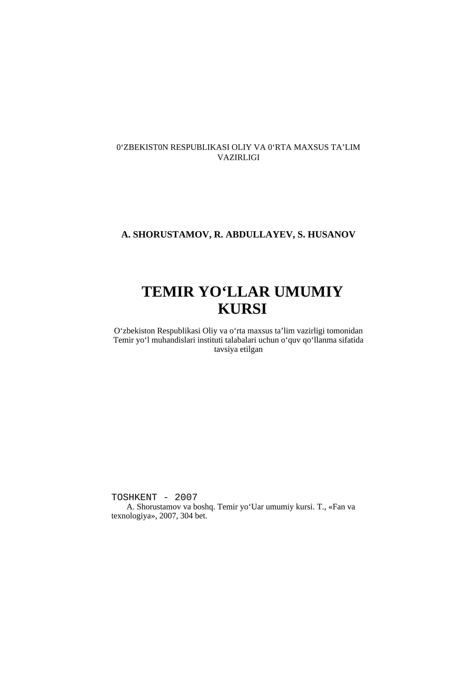 TEMIR YO‘LLAR UMUMIY KURSI 1