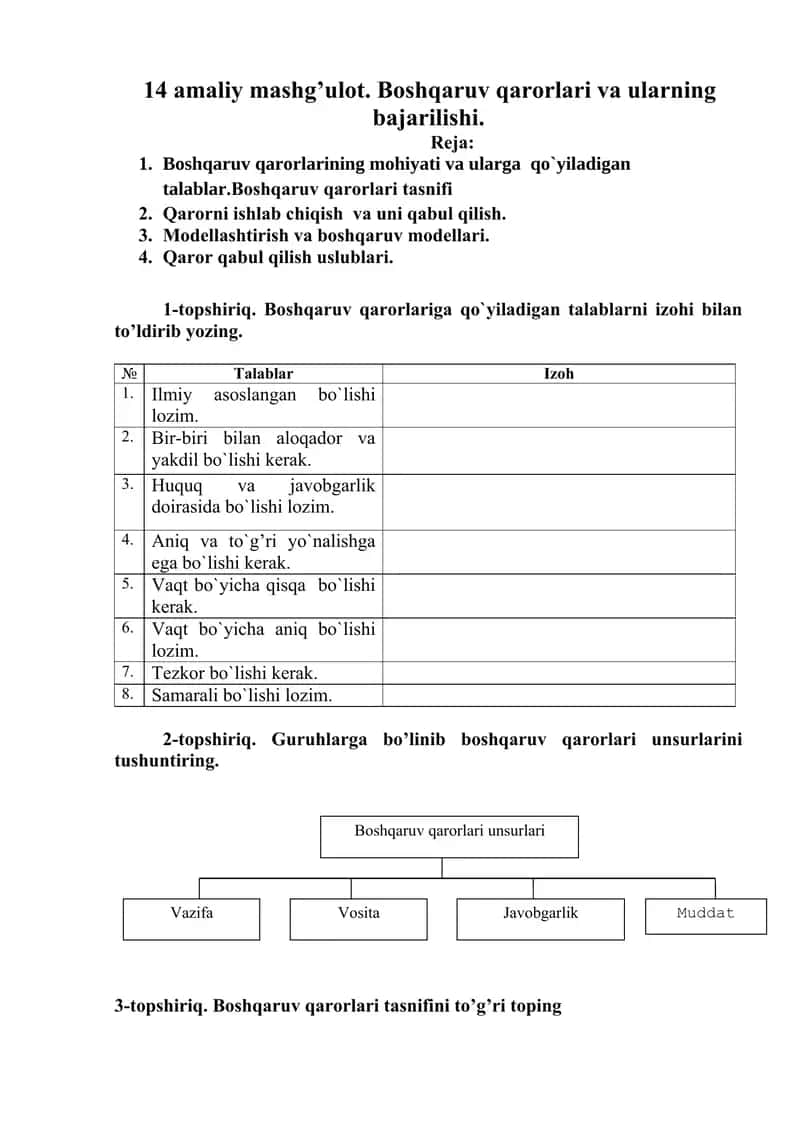 Boshqaruv qarorlari va ularning bajarilishi 1