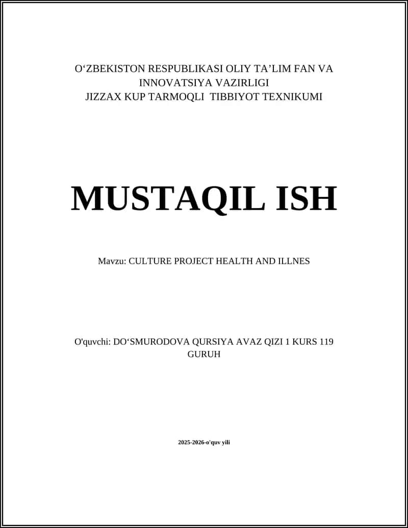CULTURE PROJECT HEALTH AND ILLNESS 1