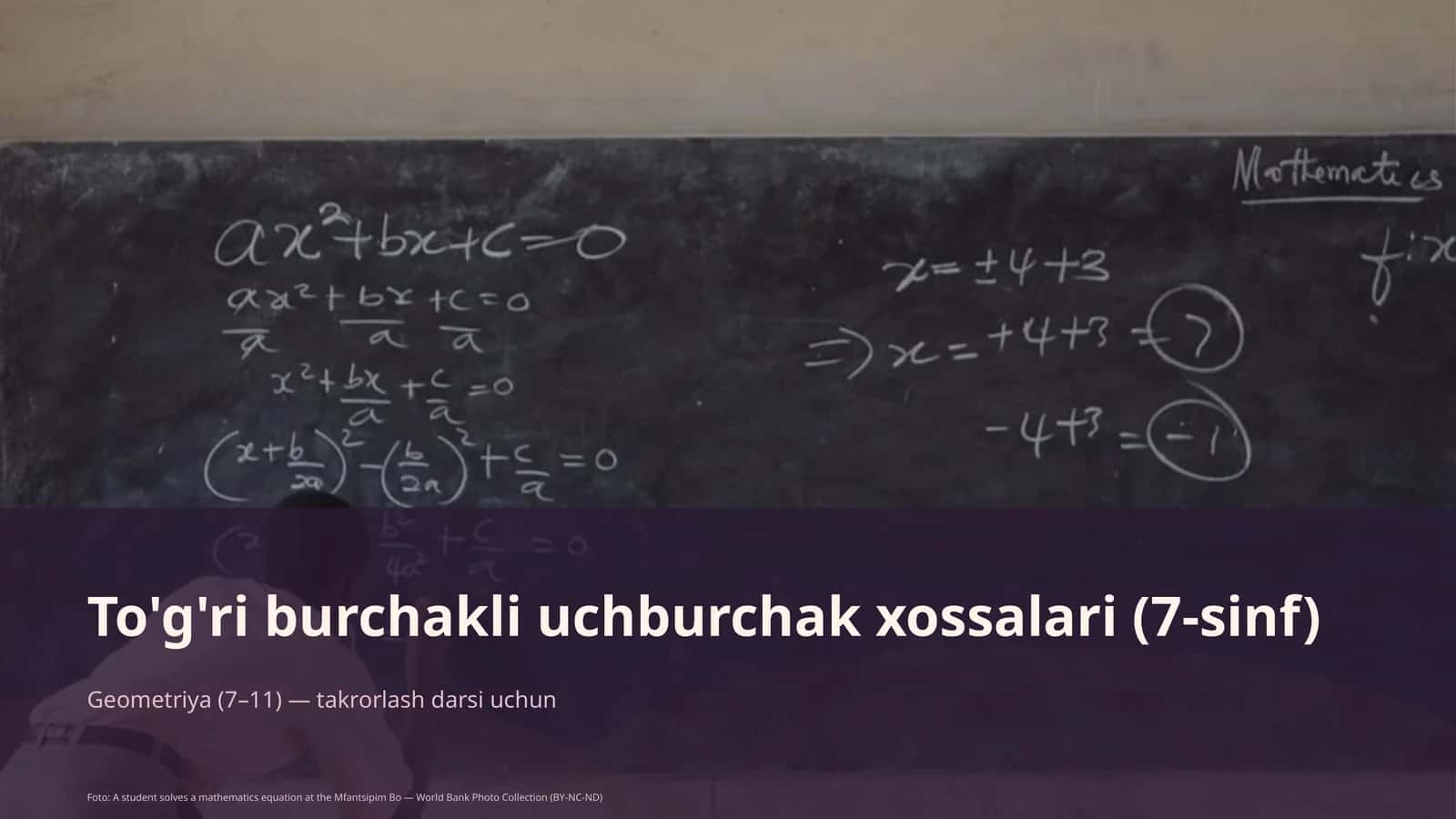 To'g'ri burchakli uchburchak xossalari (7-sinf) 1