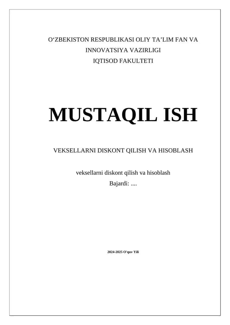 Veksellarni diskont qilish va hisoblash 1