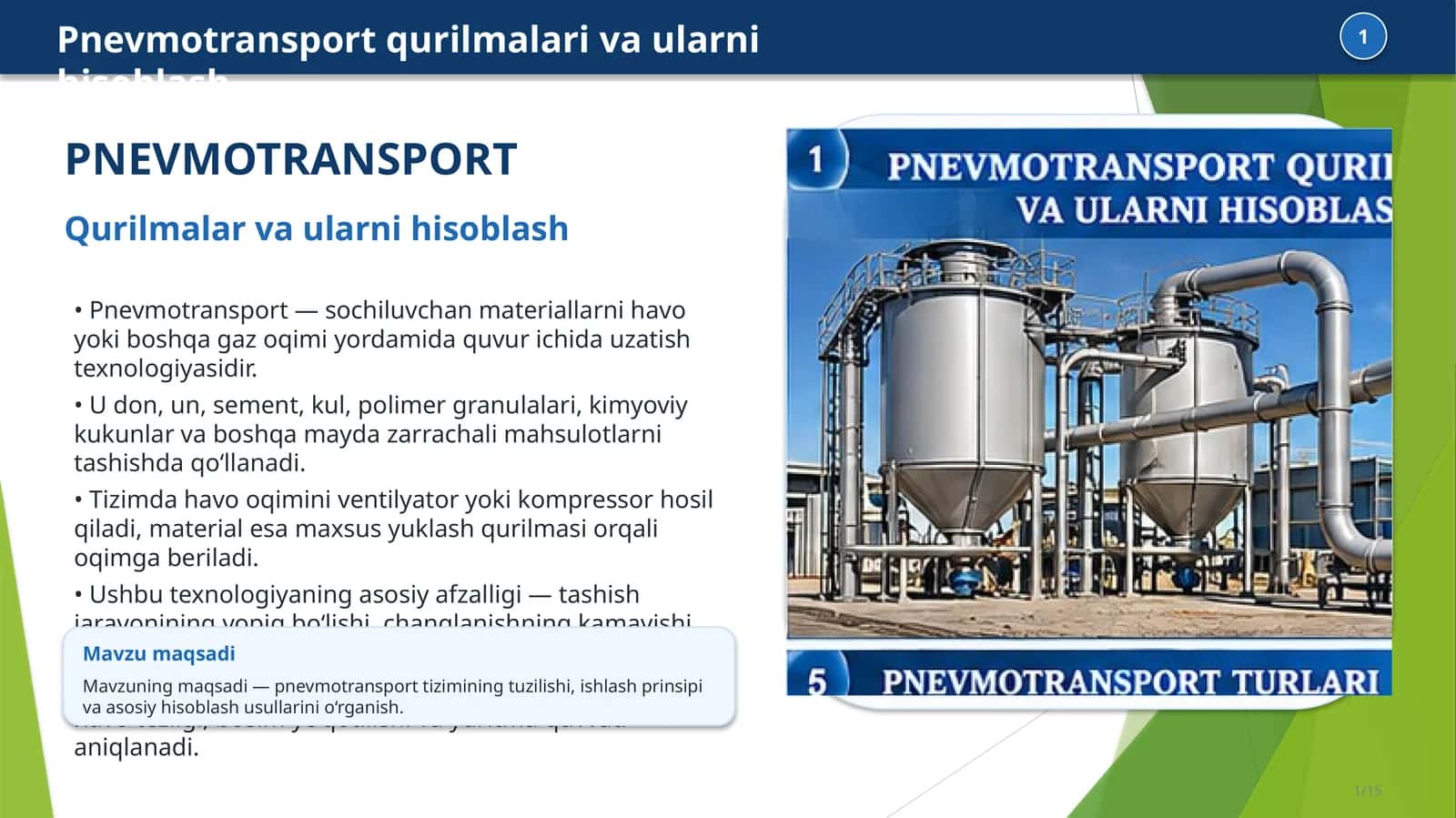 Pnevmotransport qurilmalari va ularni hisoblash 1