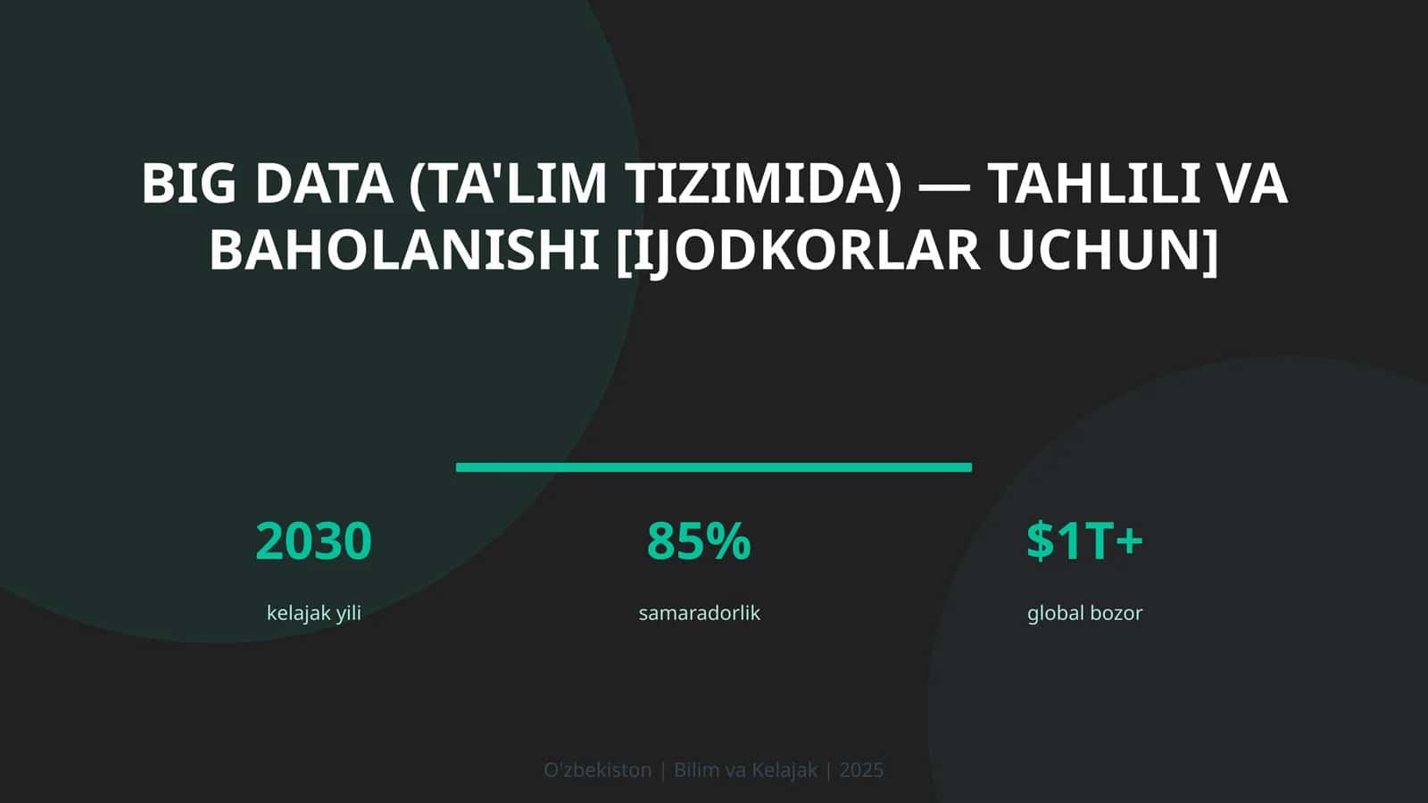 Big Data (ta'lim tizimida) — tahlili va baholanishi [ijodkorlar uchun] 1