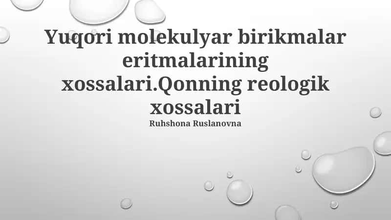 Yuqori Molekulyar Og'irlikli Birikmalarning Xossalari 1