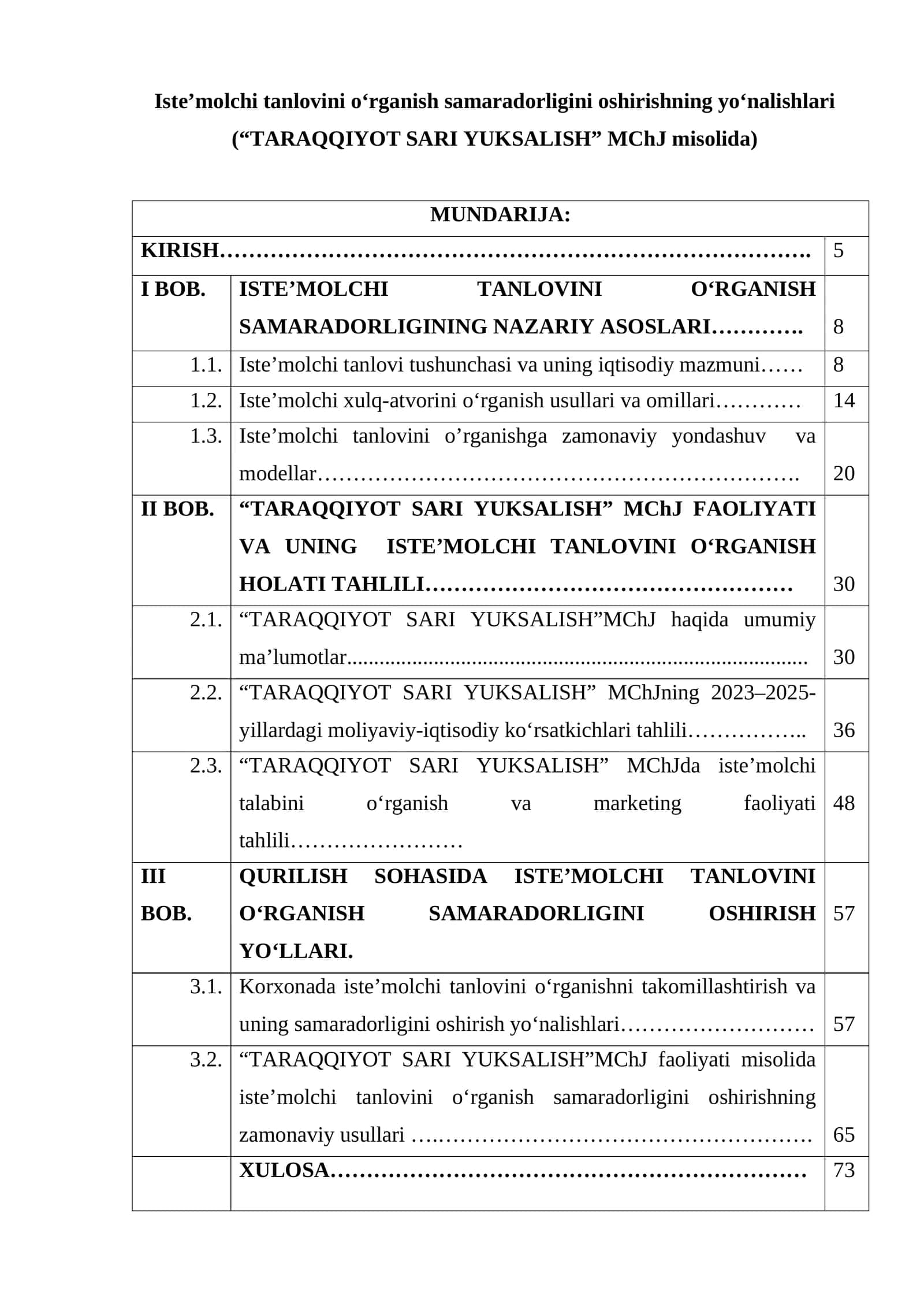 Iste’molchi tanlovini o‘rganish samaradorligini oshirishning yo‘nalishlari (“TARAQQIYOT SARI YUKSALISH” MChJ misolida) 1