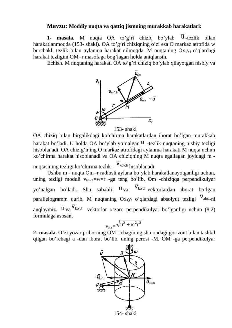 Moddiy nuqta va qattiq jismning murakkab harakatlari 1
