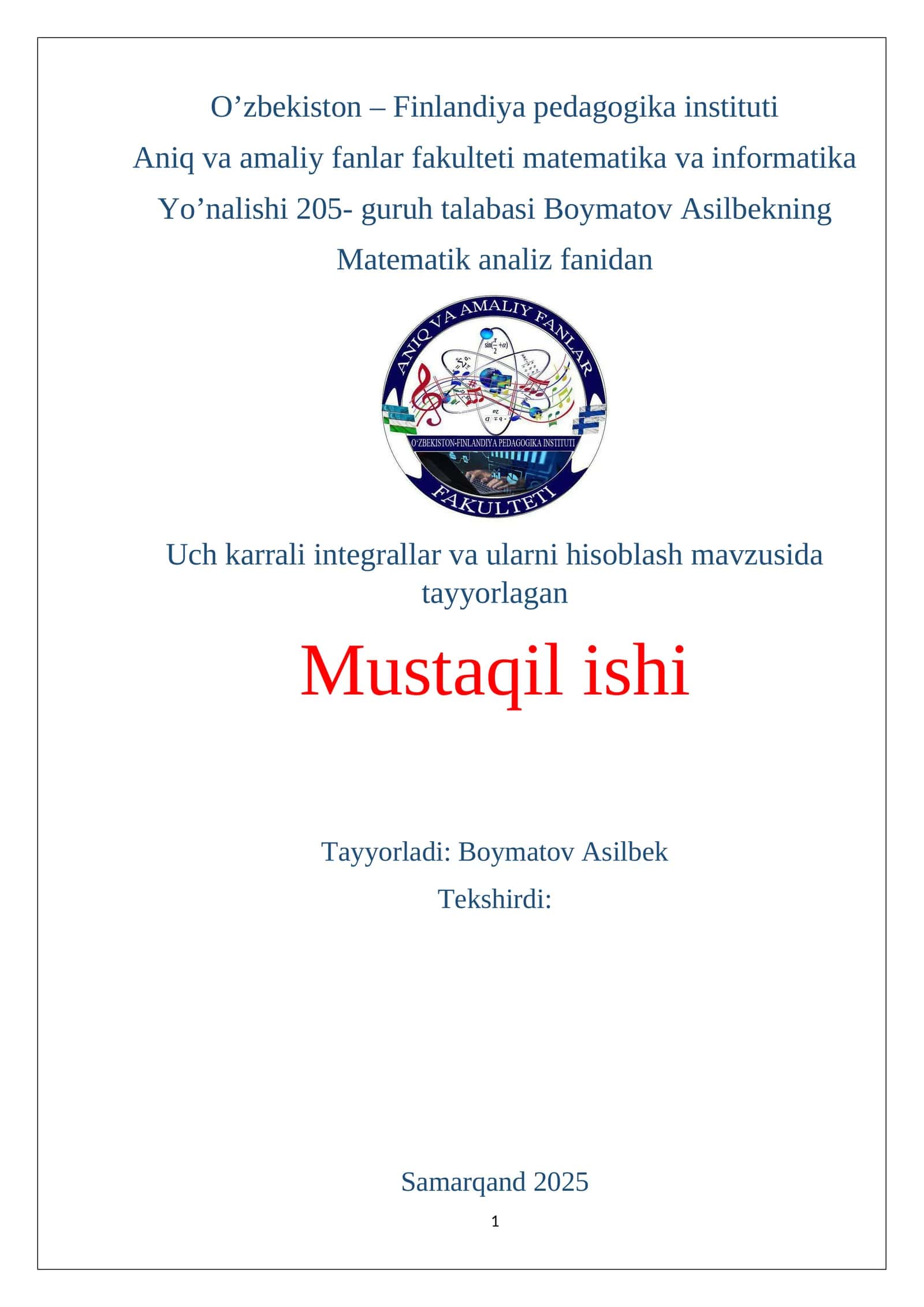 Uch karrali integrallar 1