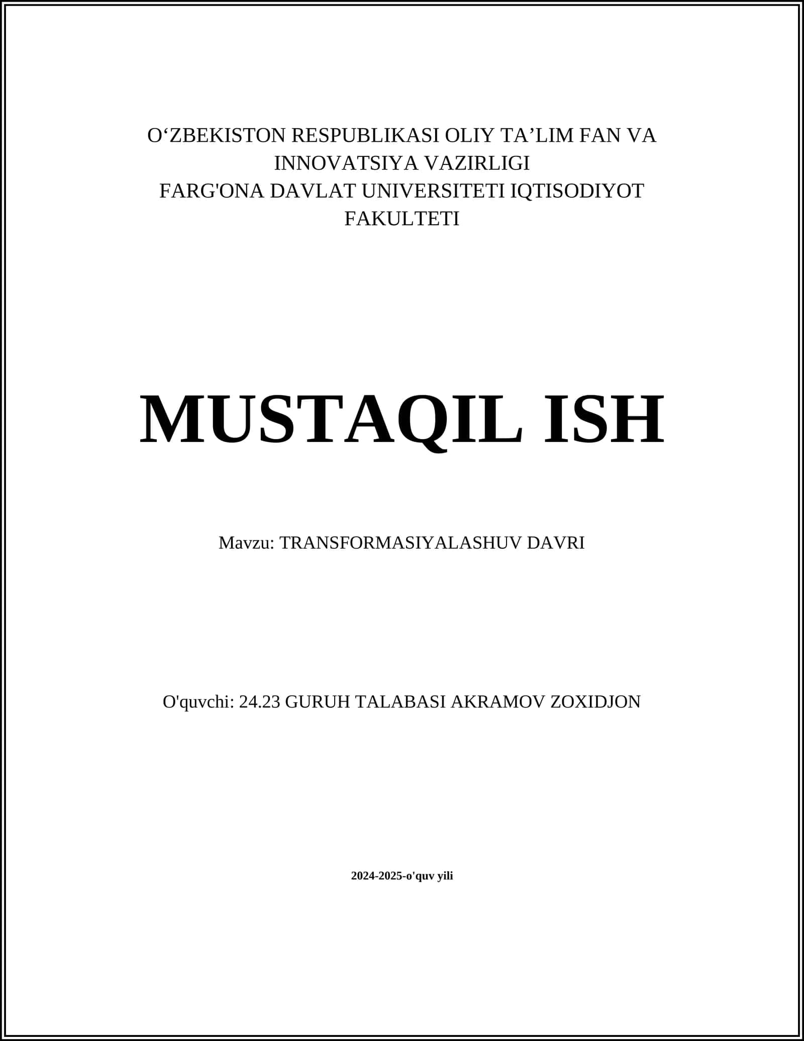 TRANSFORMASIYALASHUV DAVRI 1