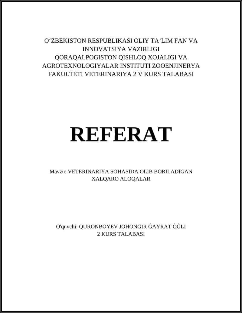 VETERINARIYA SOHASIDA OLIB BORILADIGAN XALQARO ALOQALAR 1