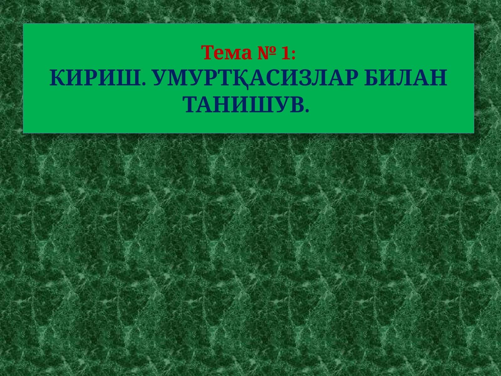 Тема№ 1:кириш. Умуртқасизлар билан танишув 1