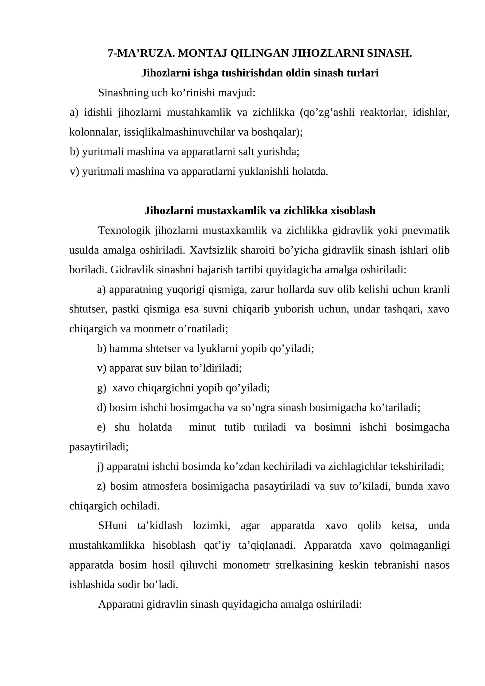 MОNTАJ QILINGАN JIHОZLАRNI SINАSH. 1