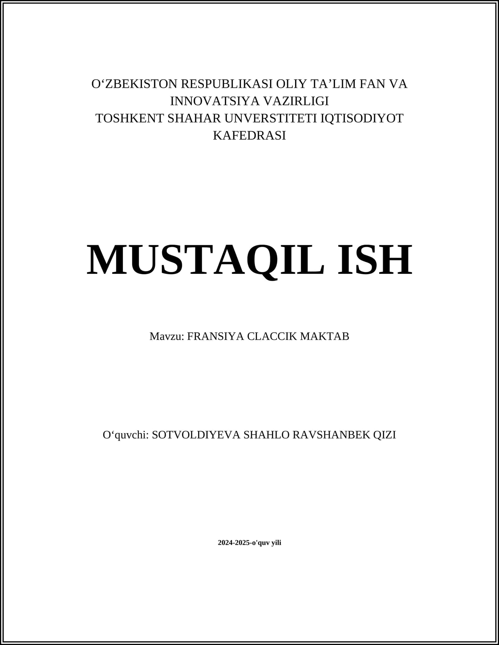 FRANSIYA CLACCIK MAKTAB 1