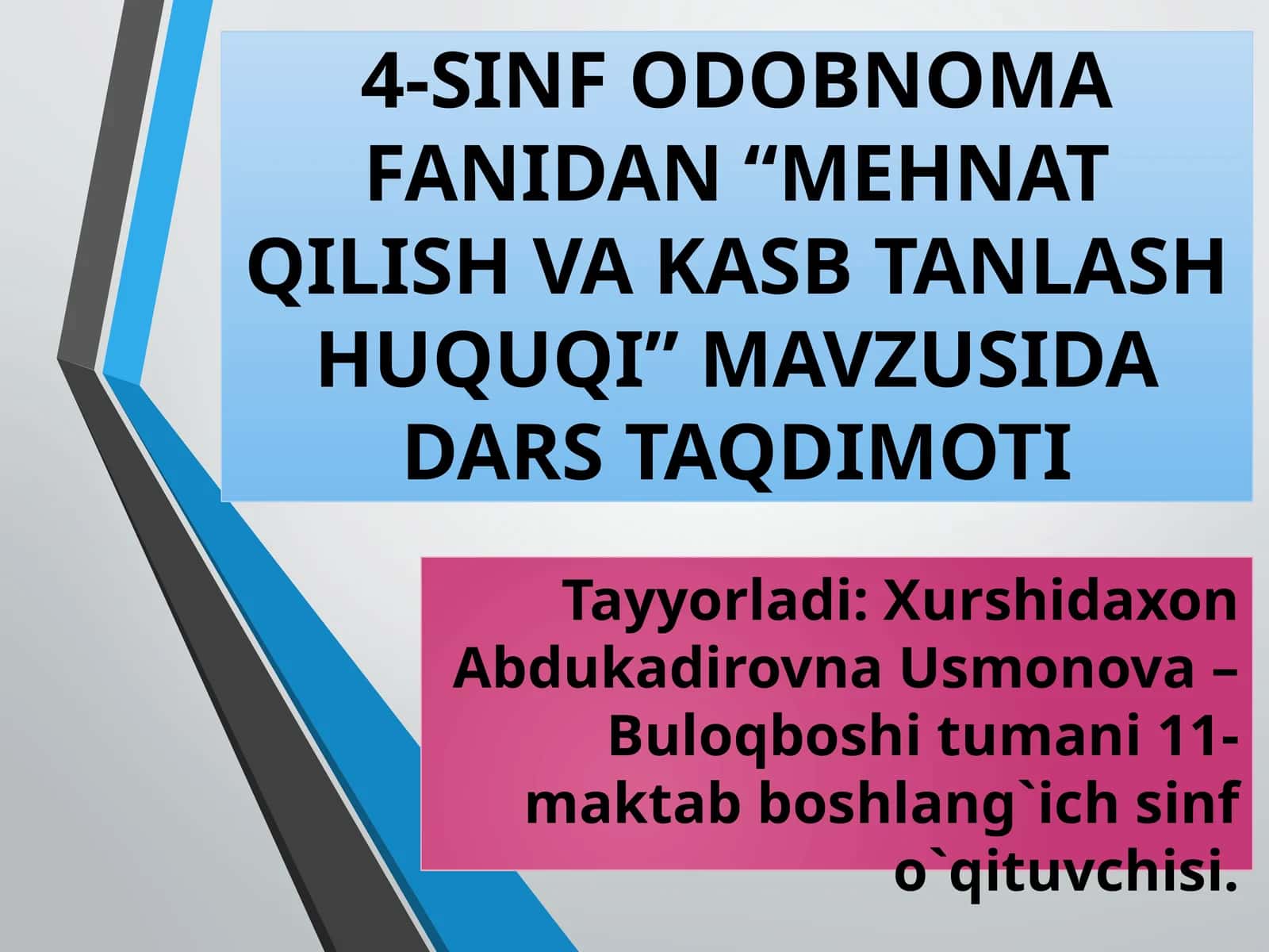 4-sinf Tarbiya fanidan Mehnat qilish va kasb tanlash huquqi dars ishlanma 1