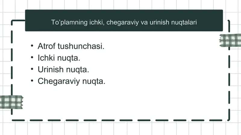 To'plamning ichki, chegaraviy va urinish nuqtalari 1